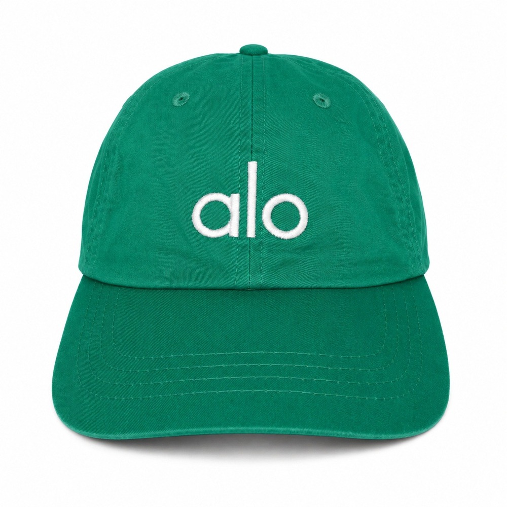 Alo Yoga Cap Off-Duty Green Cotton Embroidered Logo Strapback Adjustable Hat